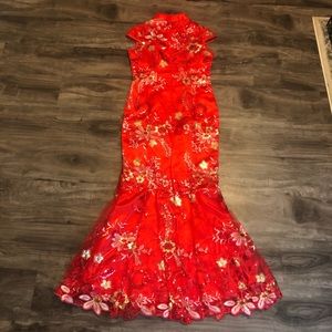 Beaded embroidery and lace mermaid style dress